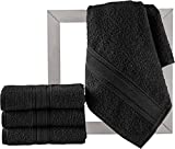 All Design Towels Quick-Dry 4 Pieces Black Hand Towels - Highly Absorbent 100% Turkish Cotton - Perfect Lightweight Towel for Bathroom, Kitchen, Guests, Pool, Gym, Camp, Travel, College Dorm, Shower