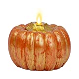 Luminara Flameless Pumpkin Flickering LED Candle, Smooth Real Unscented Wax, Remote Ready, Timer Metallic Gold Orange (5" x 4.5")