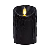 Luminara Flameless Candle Black Wax Dripped LED Pillar Real Wax Unscented Dripped Edge, Remote Ready, Timer (3 x 4.5 inch)