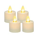 Luminara Set of 4 Moving Flame LED Flameless Tealight (1.4" x 2") Remote Ready Battery Operated Plastic LED Flameless Tea Light - Smooth Matte - Pearl Ivory