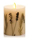 Luminara Realistic Artificial Moving Flame Pillar Candle with Lavender & Rosemary Inclusion - Moving Flame LED Battery Operated Lights - Remote Ready - Remote Sold Separately - 3.25" x 4.5"