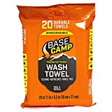 Dead Down Wind Base Camp Biodegradable Pre Moistened Wash Towel | 20 Durable Towels | All-Purpose Cleaning Wipes, Hunting Accessories | Odor Eliminating Wash Towels, Body Wipes for Hunting & Camping