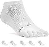 FUN TOES Women's Cotton Toe Socks Barefoot Running Socks -PACK OF 6 PAIRS- Size 9-11 -Lightweight- (White)