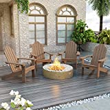 LUE BONA Adirondack Chairs Set of 4, Brown Poly Adirondack Chairs with Cup Holder, 300LBS Modern Adirondack Chair Weather Resistant, Outdoor Patio Chair for Fire Pit, Patio, Law, Balcony, Backyard