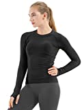 MathCat Seamless Workout Shirts for Women Long Sleeve Yoga Tops Sports Running Shirt Breathable Athletic Top Slim Fit(Large,Black)