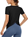 ATTRACO Black Workout Shirts for Women Short Sleeve Running Tee Shirts Athletic Yoga Top