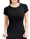 RUNNING GIRL Seamless Workout Shirts for Women Dry-Fit Short Sleeve T-Shirts Crew Neck Stretch Yoga Tops Athletic Shirts (2443Black, S)