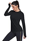 HISKYWIN Women's UPF 50+ Sun Protection Long Sleeve Outdoor T-Shirt Athletic Top Rashguards Black-S