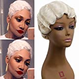 Short Wig White Curly Wig Finger Wave Synthetic Full Wig Fashion Wigs Cosplay Wigs Blonde Pixie Wig Flapper Wig Vintage Wig Mommy Wig Sheila Beauty Wigs(613)