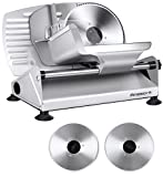 Meat Slicer, Anescra 200W Electric Deli Food Slicer with Two Removable 7.5 Stainless Steel Blades and Food Carriage, 0-15mm Adjustable Thickness Meat Slicer for Home, Food Slicer Machine- Silver
