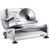 Meat Slicer Electric Deli Food Slicer with Removable 7.5 Stainless Steel Blade, Adjustable Thickness Meat Slicer for Home Use, Child Lock Protection, Easy to Clean, Silver, MIDONE