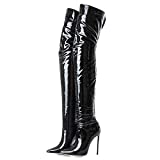 Kitulandy Women's Over The Knee Boots High Heels Zipper PU Leather Thigh High Boot