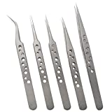 Wolfride Stainless Steel Tweezers Precision Tweezer Tool Set for Electronics Repair, Crafting (5 Pcs)