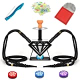 4 Hose Hookah Complete Set with Diffuser Magical Remote LED Light, Unique Masonry Shape Modern Acrylic Hookah Set Easy To Assemble And Clean, for Homes, Bars, Clubs, Parties,Black