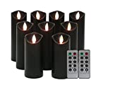 Kitch Aroma Halloween Black Flameless Candles Moving Flame Wick Flickering LED Pillar Frosted Plastic Black Candles with Remote and Timer ,Dia2.2"H5"5"6"6"6"7"7"7"7" Pack 9