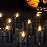 Homemory 24-Pack Melting Black Candles Battery Operated Tea Lights, Halloween Candle Tea Light Candles, Flameless Flickering Black Candles, Ideal for Holiday Decor, Theme Party, Dia 1-2/5" x H 1-1/4''