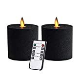 Only-us Black Flameless Candles Set of 2 (3x3 inch) Flickering LED Candles Battery Operated with Remote Control Timers for Fireplace Bedroom Livingroom Party Dimmable Pillars Flat top