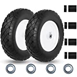 Upgraded 16" Flat Free Wheelbarrow Tires, 4.80/4.00-8 Non-Slip Wheelbarrow Wheels with 5/8" Ball Bearings,Universal Fit 16" Solid Rubber Wheelbarrow Wheels for Garden Trailers/Yard carts-2PCS(Black)