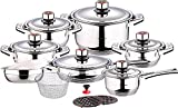 Swiss Inox 18-Piece Stainless Steel Cookware Set, Includes Induction Compatible Fry Pots, Pans, Saucepan, Casserole