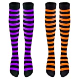 2 Pairs Over Knee Striped Socks - Long Striped High Stockings Socks, Soft Breathable Socks with Super Elasticity for Halloween Cosplay Costumes Women Teen Girls Youth