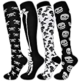 4 Pair Halloween Compression Socks for Women Men, Knee High Graduated Compression Socks 15-20mmHg