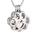 Pet Cremation Jewelry For Ashes For Dog/Cat Paw Stainless Steel Memorial Locket Urn Necklace Inside Mini Case Keepsake Cremation Jewelry Women Men (Silver With Rose gold)