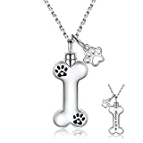 Sterling Silver Dog Bone Urn Necklace for Pet Ashes - S925 Pet fur Cremation Memorial Keepsake Pendant Jewelry for Women Loss Fur Baby