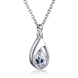 925 Sterling Silver Cremation Jewelry Memorial CZ Teardrop Ashes Keepsake Urns Pendant Necklace for urn Necklaces Ashes Jewelry Gifts (Clear)