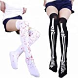 Halloween High Socks, 2pairs Bloody PHorror Zombie Thigh High Socks Socks with 2 sheets Tattoo stickers