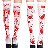 2 Pairs Halloween Bloody Stained Stockings High Long Over Knee Cosplay Socks Festival Stockings Halloween Party Costume Decoration for Women girls