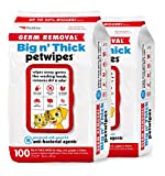 Petkin Pet Wipes Big 'n Thick Extra Large Pet Wipes for Dogs, Cats, Puppies & Kittens - Aloe Enriched Formula Gently Cleans The Face, Ears, Body & Eye Area - Wipes for Pets for Home or Travel, 2 Pack