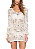 Wander Agio Beach Tops Sexy Perspective Cover Dresses Bikini Cover-ups Net Floral White Beige