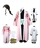 Anime Kyoraku Cosplay Shunsui Captain Men's Pink And Black Kimono Suit Halloween Costumes (6X-Small)