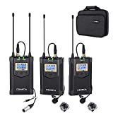 Comica CVM-WM100PLUS - Wireless Microphone System for Cameras, Camcorders, Smartphones, Laptops, Professional UHF Wireless Lavalier Lapel Microphone with Dual-Channel Recording, AA Batteries