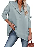 AlvaQ Womens Long Sleeve Casual Sweatshirts Women Hoodies Solid Color Button Collar Fall Pullover Tops Fashion 2022 Sky Gray Small