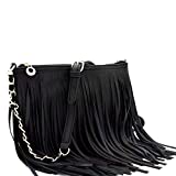 Front and Back Both Side Fringe Hippie Soft PU Leather Medium Long Leisure Cross Body Messenger Shoulder Bag