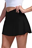 Almaree Womens Golf Skirt High Waisted Crossover Tennis Skirts for Women with Pocket Athletic Skort for Running Yoga M Black