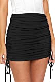 Almaree Women's Black Ribbed High Waist Ruched Side Bodycon Mini Skirts Size Small