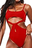 Almaree Womens Plus Size Underbust Cutout High Leg One Piece Swimsuit Swmiwear Red XL