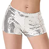 JUST BEHAVIOR Sequin Shimmer Sexy Rave Booty Shorts Hot Club Party Metallic Shorts for Women (Silver, S)