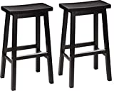 Amazon Basics Solid Wood Saddle-Seat Kitchen Counter Barstool - Set of 2, 29-Inch Height, Black