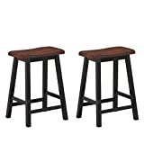 WATERJOY Counter Height Bar Stool, Set of 2 Vintage Solid Wood Saddle-Seat, 24-Inch, Antique Walnut Finish, for Bistro, Kitchen, Living Room (Coffee)