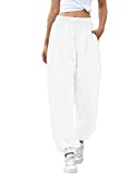 HeSaYep Women's High Waisted Sweatpants Workout Active Joggers Pants Baggy Lounge Bottoms,White M