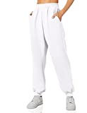 Yovela Womens White Sweat Pants High Waist Comfy Lounge Jogger Pants Y2k Sporty Workout Tall Joggers with Pockets