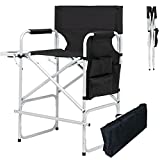 JXUFDHO Tall Directors Chairs Foldable 26.4",Makeup Artist Chair for Clients with Side Table Cup Holder Storage Bag 400lbs Capacity 23.2" L x 19.7" W x 40.6" H,Black