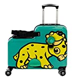 Lil Flyer by Younglingz 20" kid ride on suitcase child stroller spinner luggage (Green Triceratops)