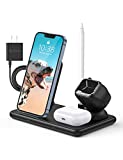 Wireless Charger, Wireless Charging Station, 4-in-1 Foldable Charger Stand, 15W Fast Charging Dock, Qi-Certified for iPhone 13/12/11 Pro Max, Samsung & Android Phones, Apple Watch, AirPods and Pencil