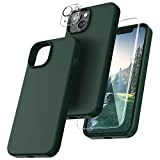 TOCOL [5 in 1 for iPhone 14 Case, with 2 Pack Screen Protector + 2 Pack Camera Lens Protector, Slim Liquid Silicone Phone Case 14 6.1 Inch, [Anti-Scratch] [Drop Protection], Alpine Green