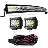 40/42 Inch Curved Led Light Bar TERRAIN VISION 240W 5D Spot Flood Combo Beam Off Road Light W/ 2pcs 4 Inch 60W Led Pods Fog Lights with Wiring Harness Kit for Jeep Trucks Polaris ATV UTV Boat