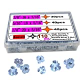 T Nuts 1/4"-20,5/16"-18, 3/8"-16,Socell 110pcs Zinc Plated Steel T-Nut 4 Pronged Tee Blind Nuts Assortment Kit for Wood, Rock Climbing Holds, Cabinetry, Furniture,etc.